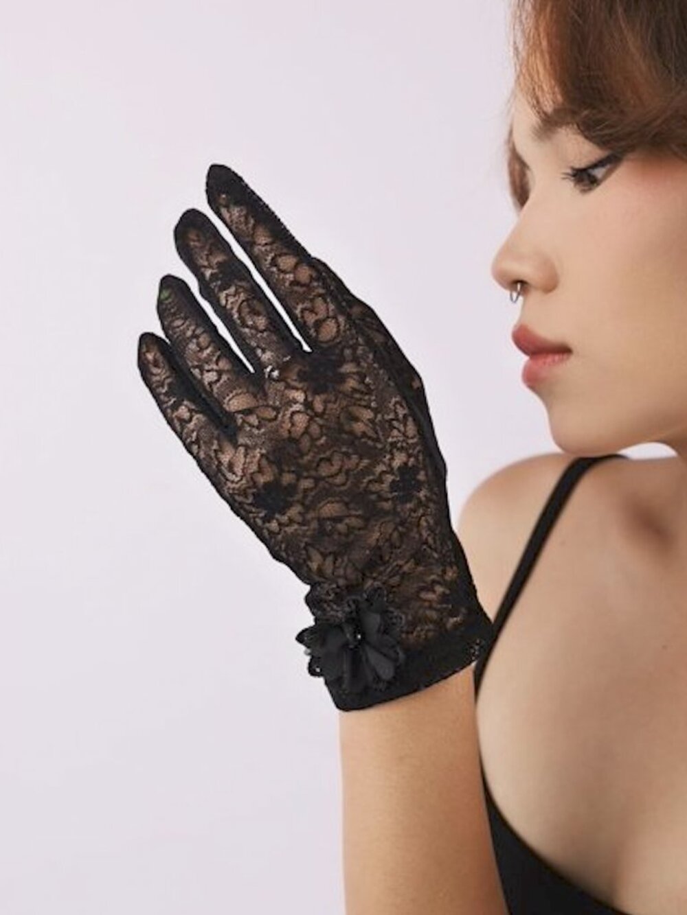 New Lace Black Gloves With Floral Applique Detail and Touchscreen Compatibility